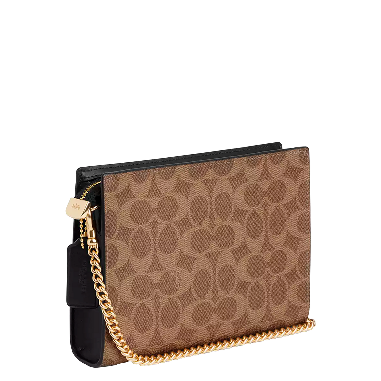 Bolsa Coach Slim Crossbody Bag Signature Canvas Tan Black