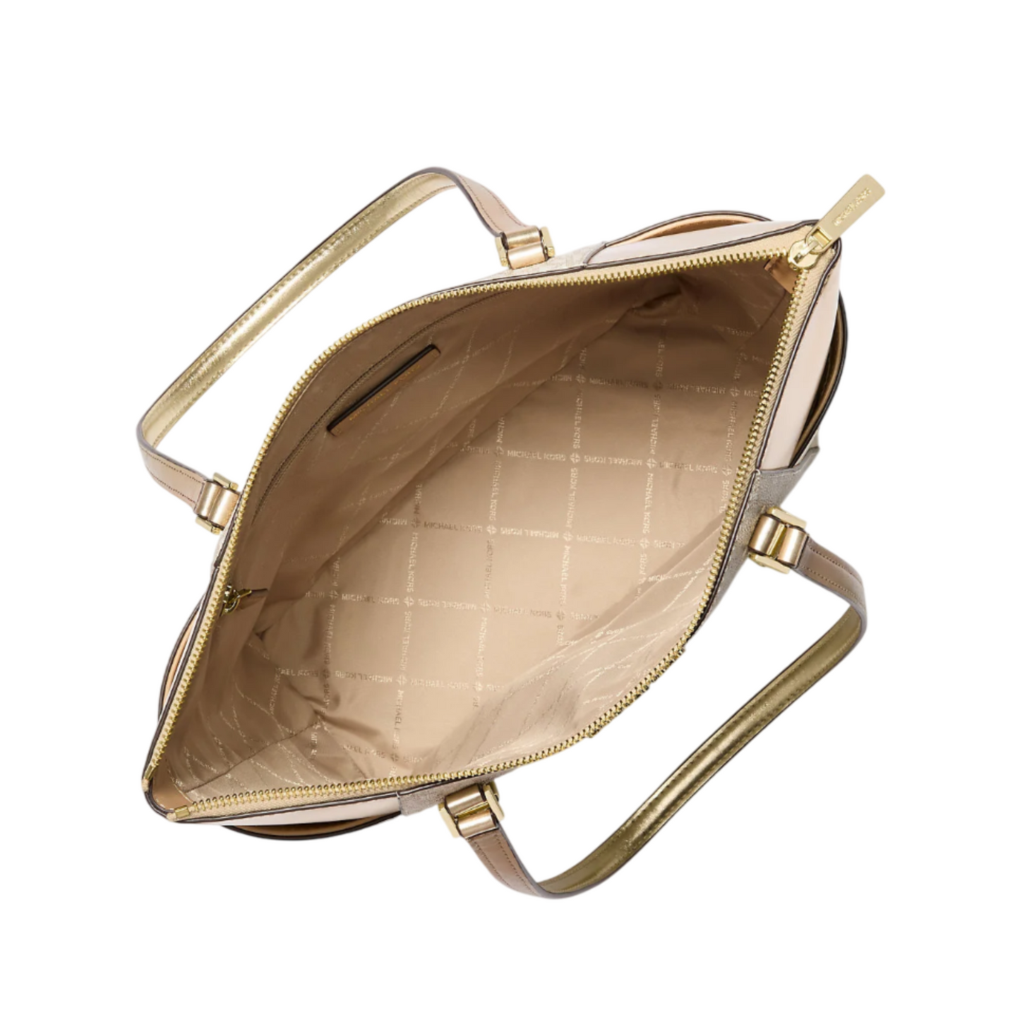 Bolsa Michael Kors Charlotte Large Logo and Metallic Top-Zip Tote Bag Pale Gold