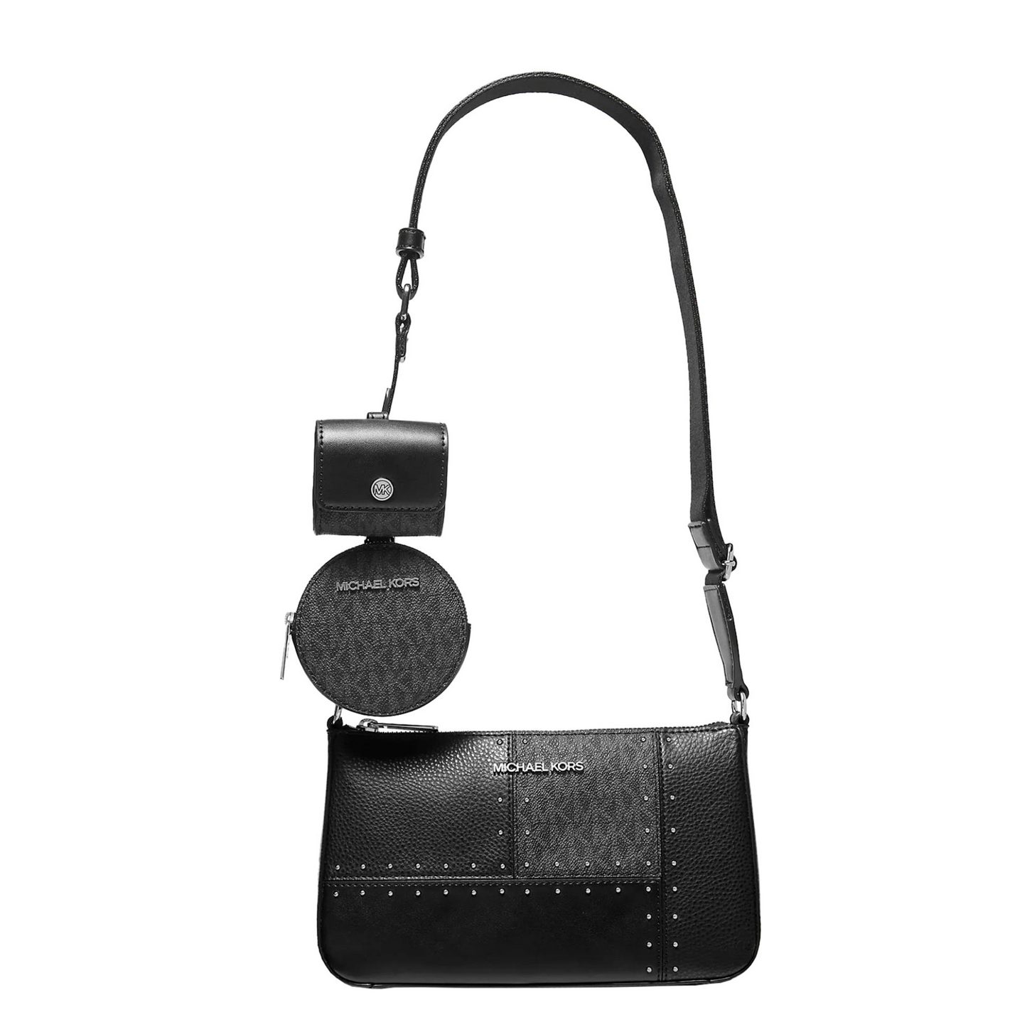 Bolsa Michael Kors Jet Set Travel Small Metallic Patchwork and Signature Logo Crossbody Bag Black