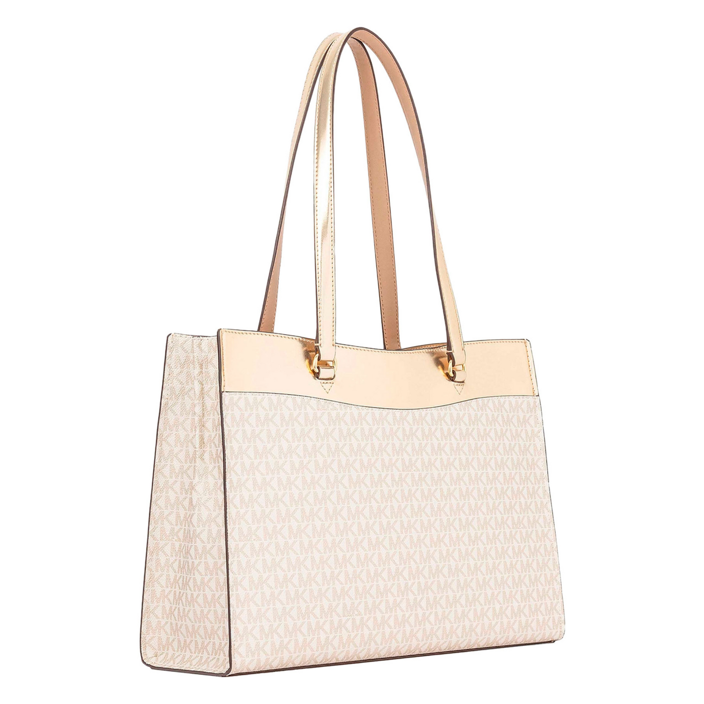 Bolsa Michael Kors Jet Set Travel Large Signature Logo Pocket Tote Bag Pale Gold