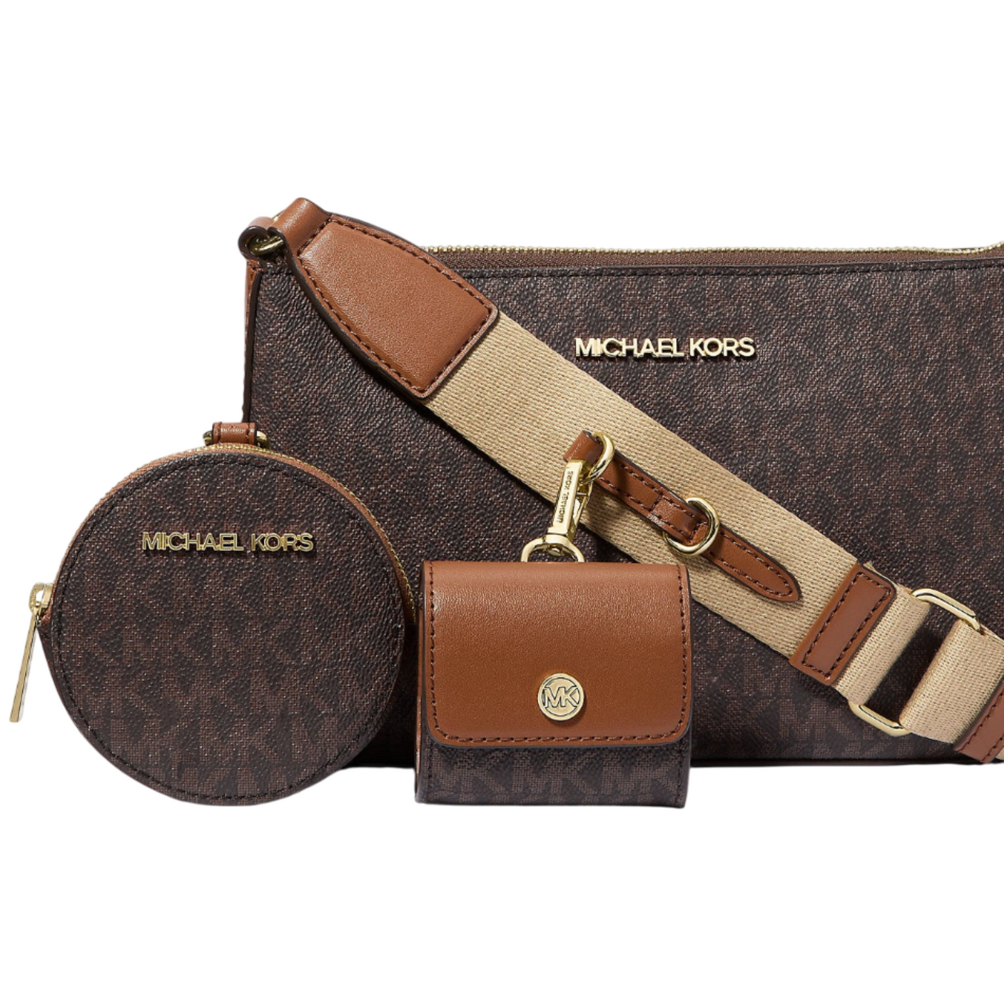 Bolsa Michael Kors Jet Set Logo Crossbody Bag with Case for Apple Airpods Pro Brown