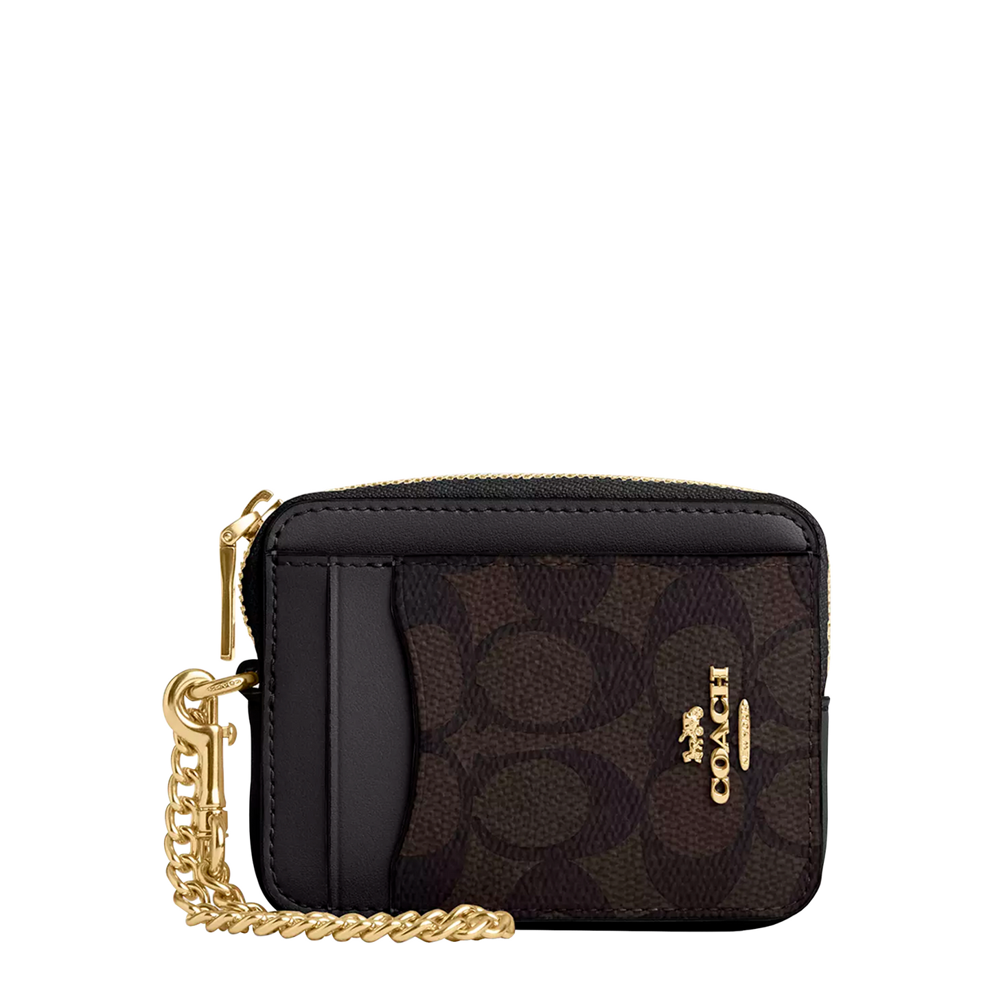 Monedero Coach Zip Card Case Signature Canvas Brown Black