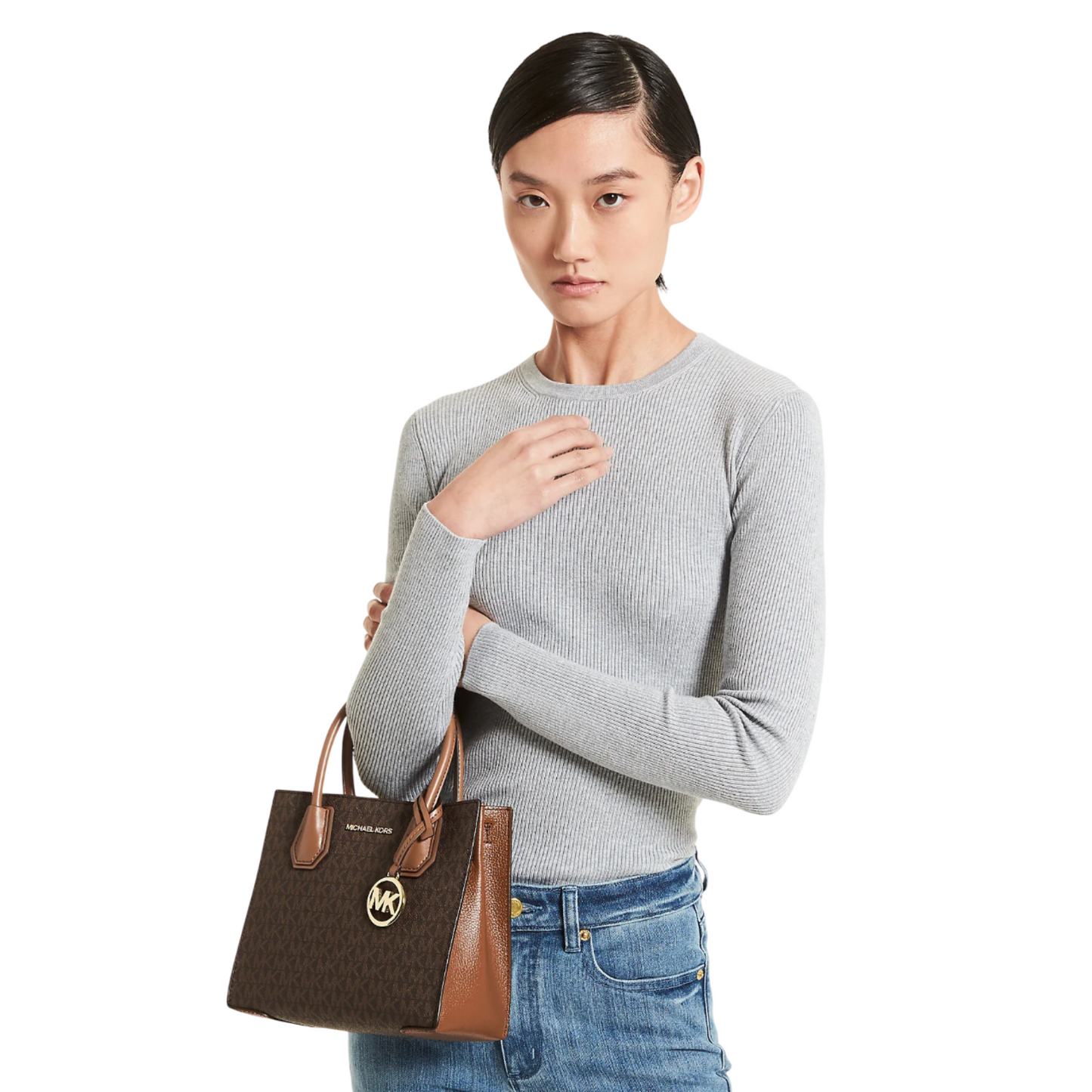 Bolsa Michael Kors Mercer Medium Logo and Leather Accordion Crossbody Bag