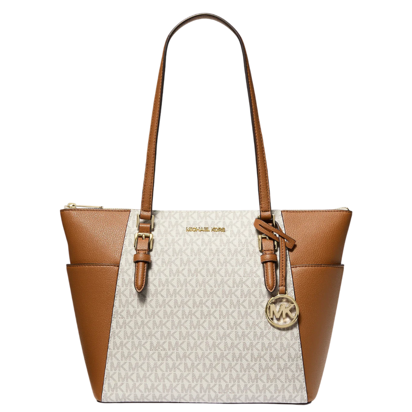 Bolsa Michael Kors Charlotte Large Logo and Leather Top-Zip Tote Bag
