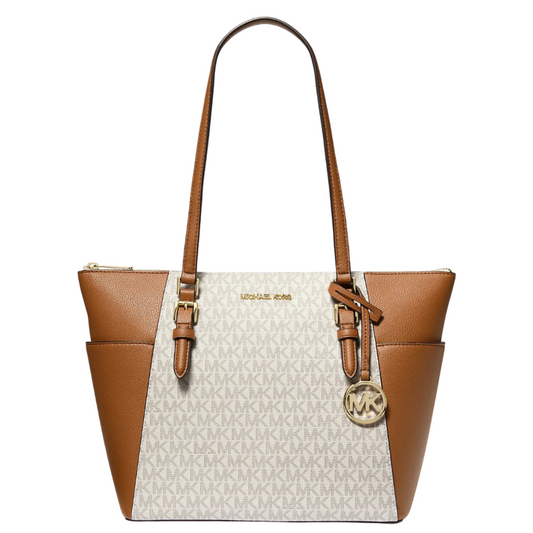 Bolsa Michael Kors Charlotte Large Logo and Leather Top-Zip Tote Bag