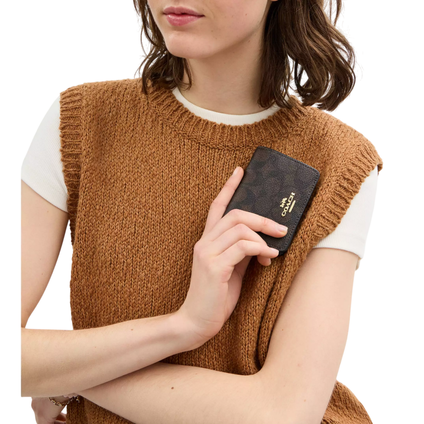 Cartera Coach Mini Wallet On A Chain In Signature Canvas Walnut Black