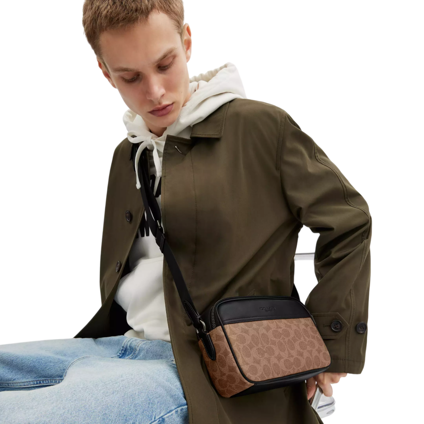 Bandolera Coach Graham Men's Crossbody Bag In Signature Canvas Tan Black