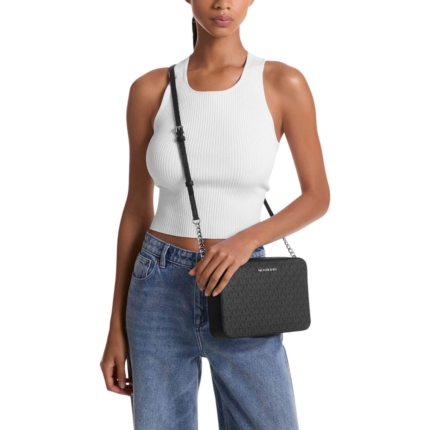Bolsa Michael Kors Jet Set Large East West Logo Crossbody Black