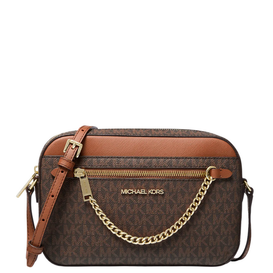Bolsa Michael Kors Jet Set Large Logo Crossbody Bag Brown