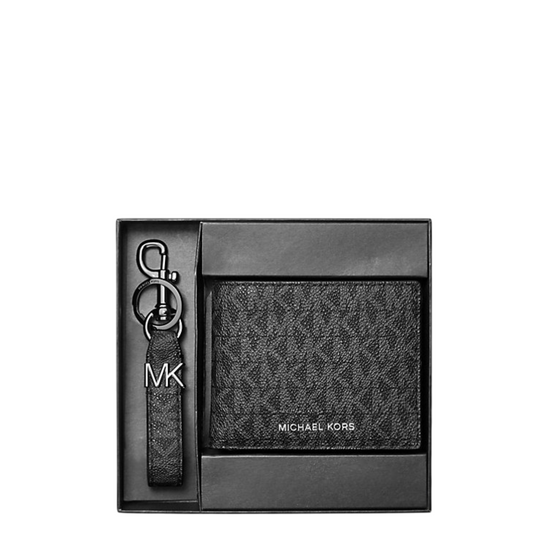 Cartera Michael Kors Logo Wallet And Key Chain Gift Set Black