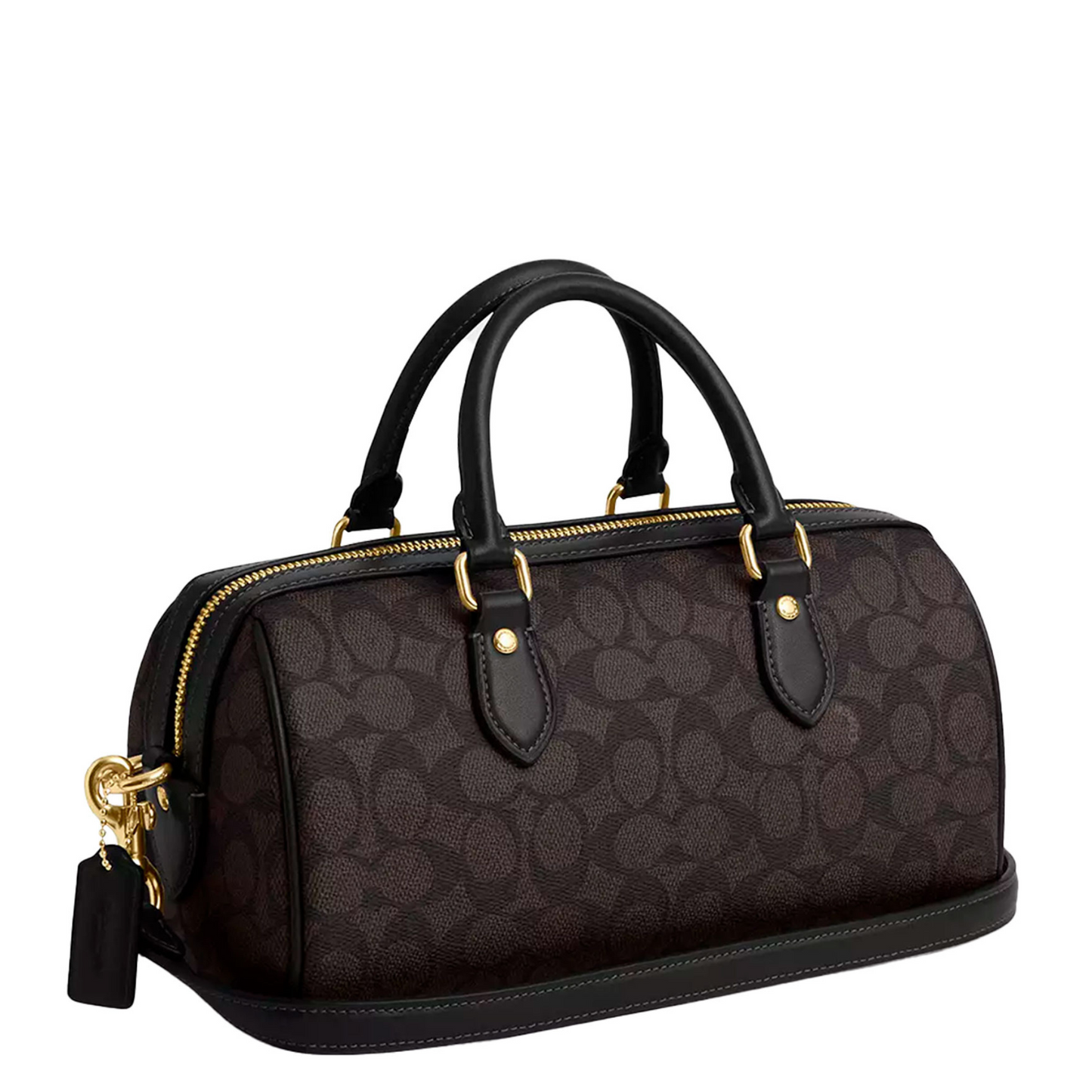 Rowan Long Satchel Bag In Signature Canvas Walnut Black