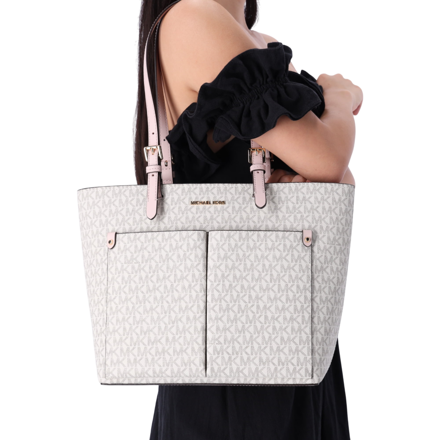 Bolsa Michael Kors Jet Set Medium Logo Pocket Tote Bag Power Blush