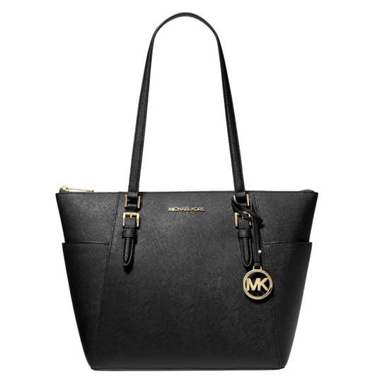 Bolsa Michael Kors Charlotte Large Saffiano Leather Top-Zip Tote Bag Black