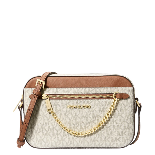 Bolsa Michael Kors Jet Set Large Logo Crossbody Bag Vanilla