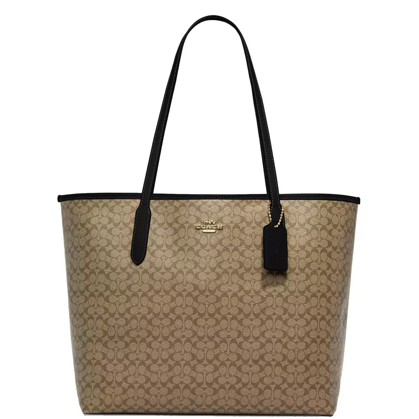 Bolsa Coach City Tote In Signature Canvas Khaki Brown Black