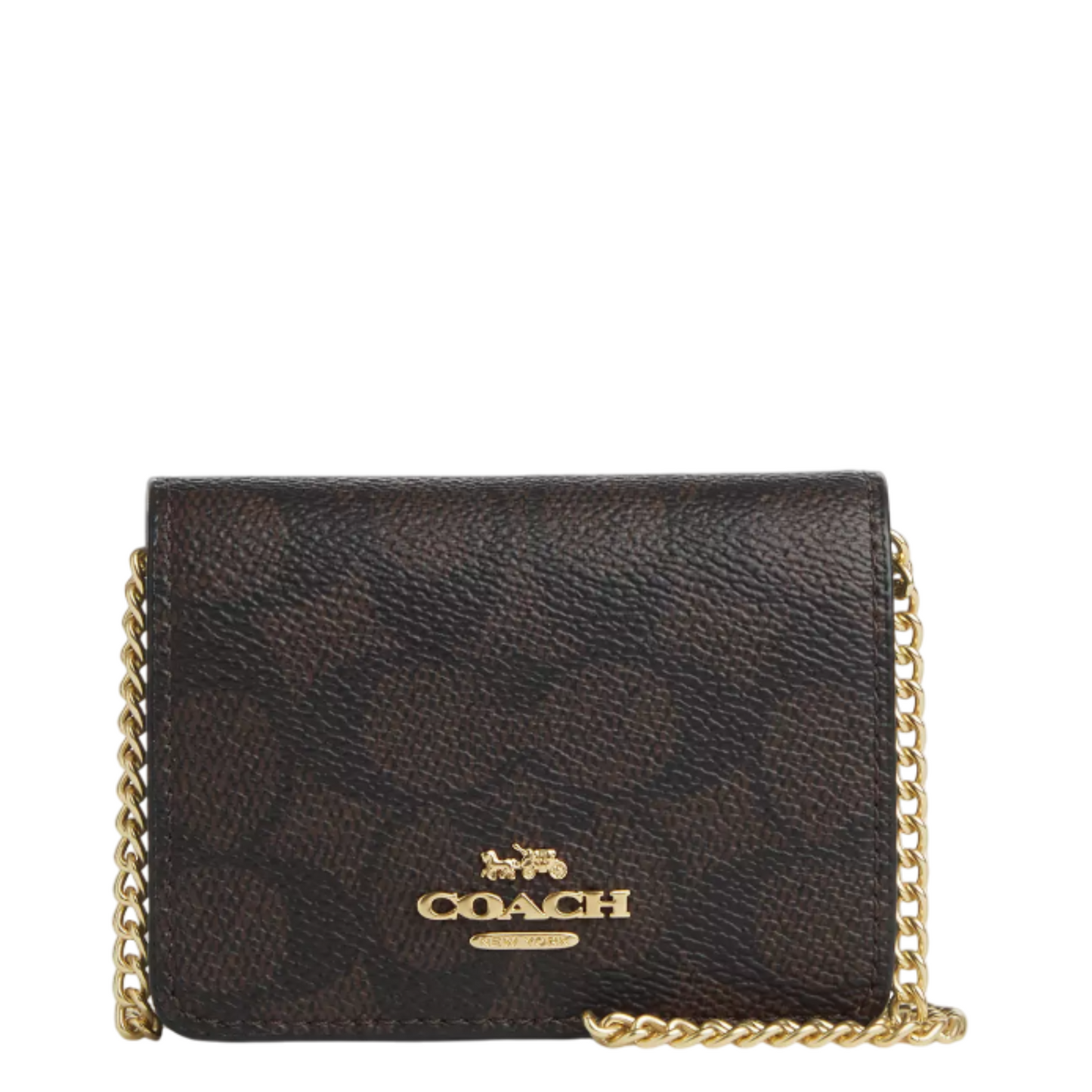 Cartera Coach Mini Wallet On A Chain In Signature Canvas Walnut Black