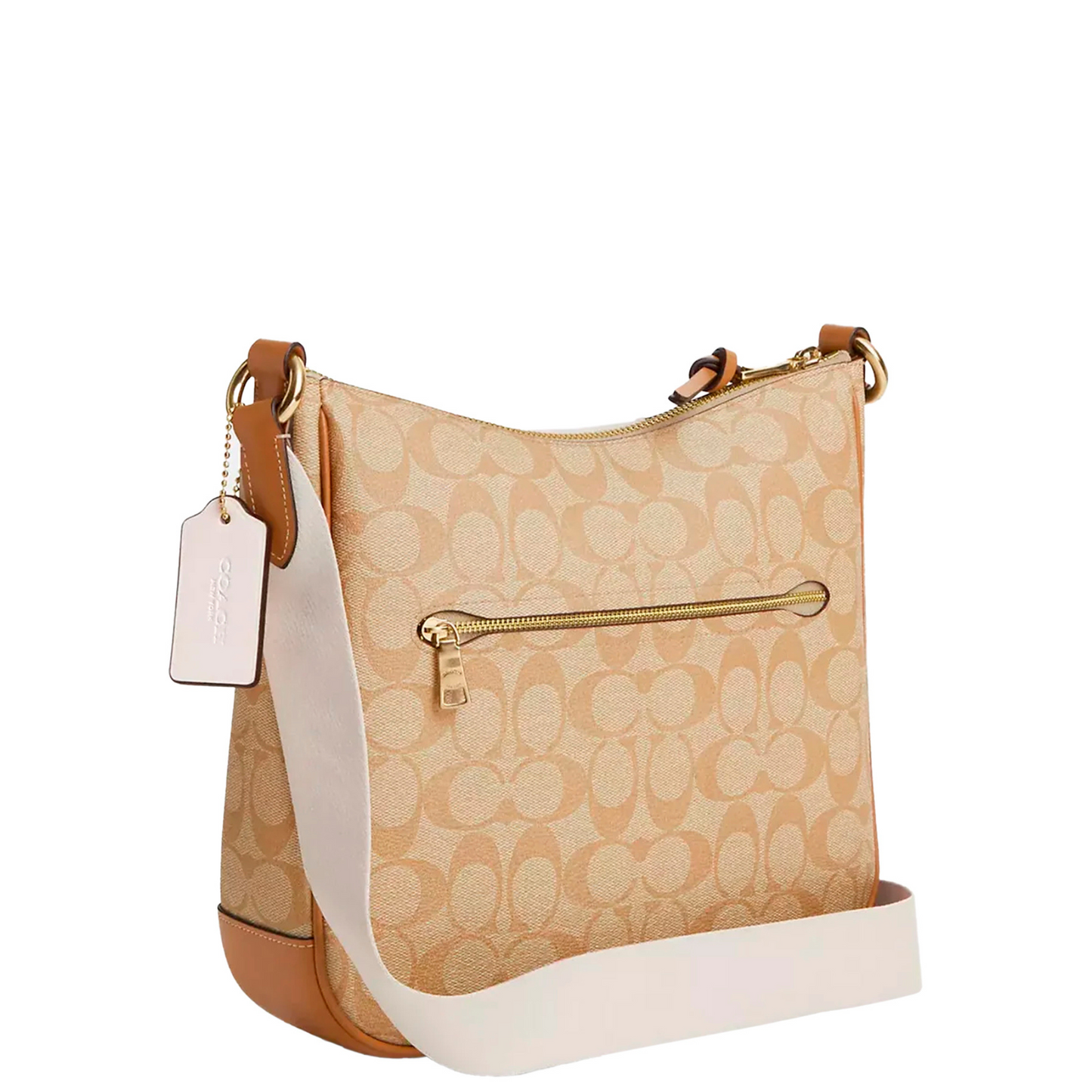 Bolsa Coach Ellie File Bag In Signature Canvas With Stripe Light Khaki Chalk Saddle