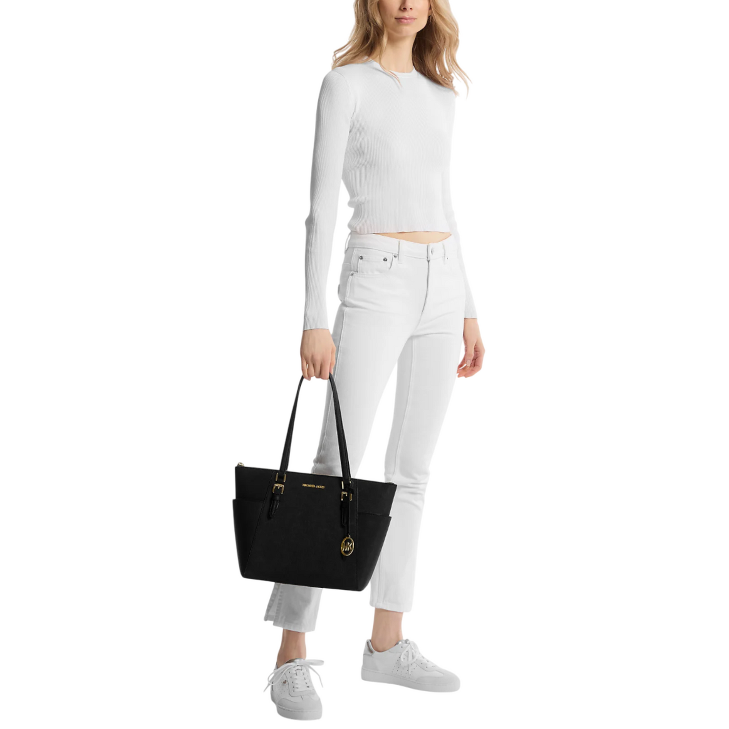 Bolsa Michael Kors Charlotte Large Saffiano Leather Top-Zip Tote Bag Black