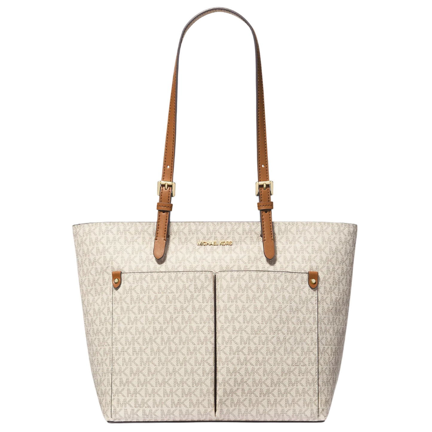Bolsa Michael Kors Jet Set Medium Logo Pocket Tote Bag Vanilla