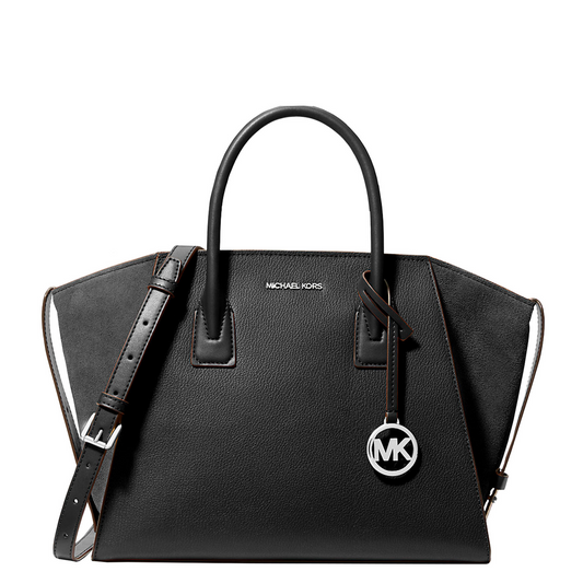 Bolsa Michael Kors Avril Large Leather and Suede Satchel Black
