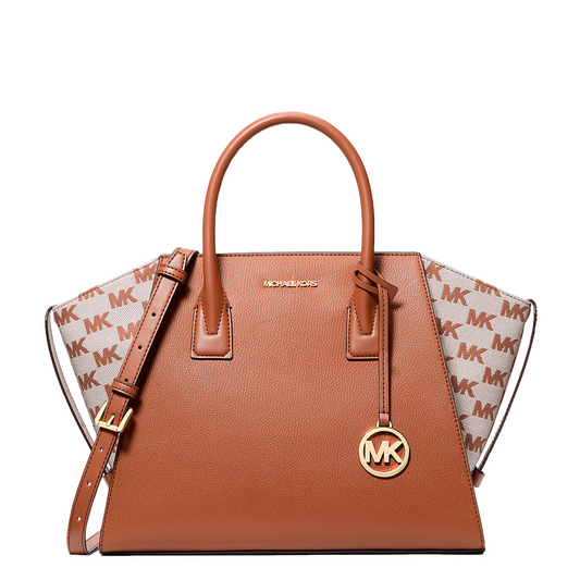 Bolsa Michael Kors Avril Large Leather and Logo Jacquard Satchel Luggage