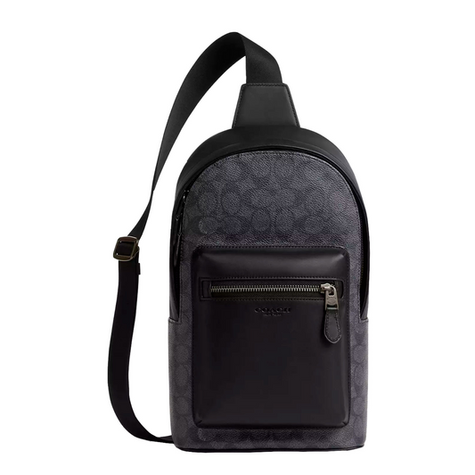 Bandolera Coach West Pack In Signature Canvas Charcoal Black