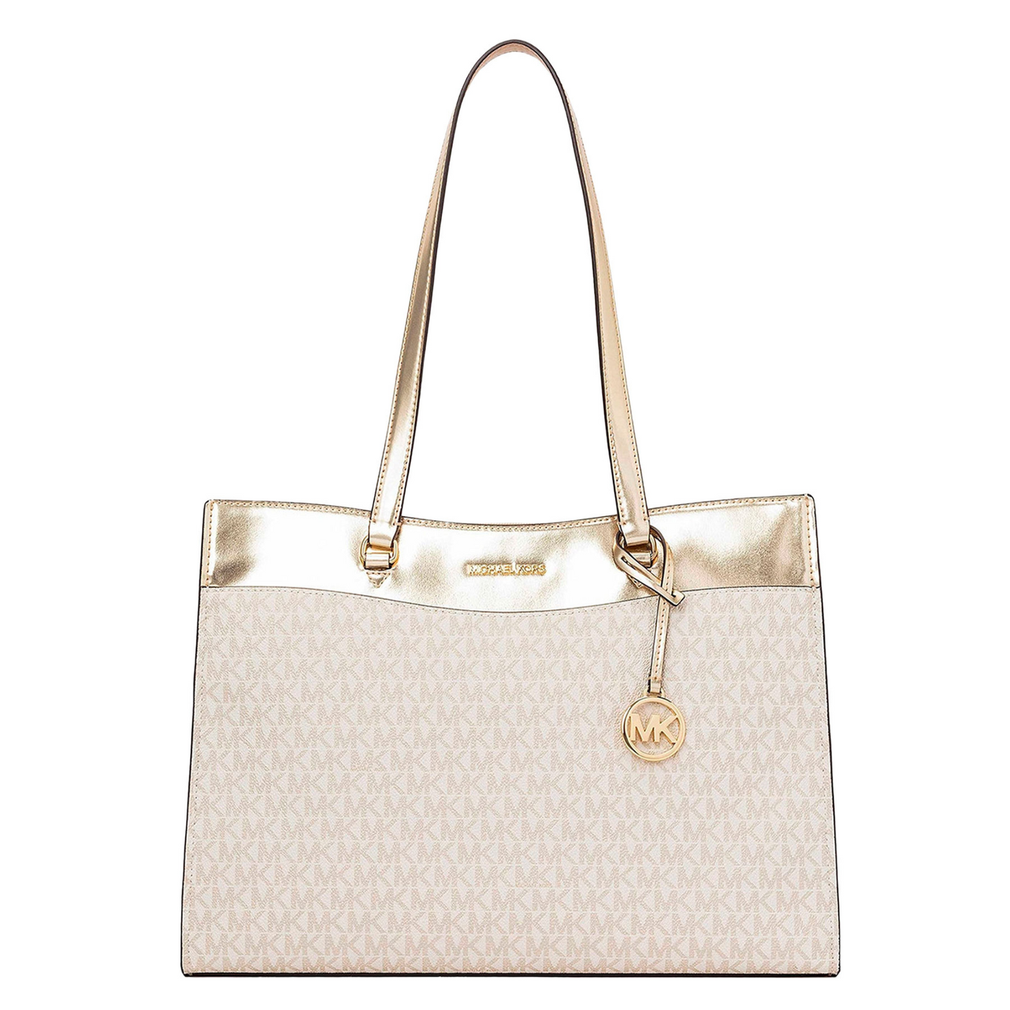 Bolsa Michael Kors Jet Set Travel Large Signature Logo Pocket Tote Bag Pale Gold