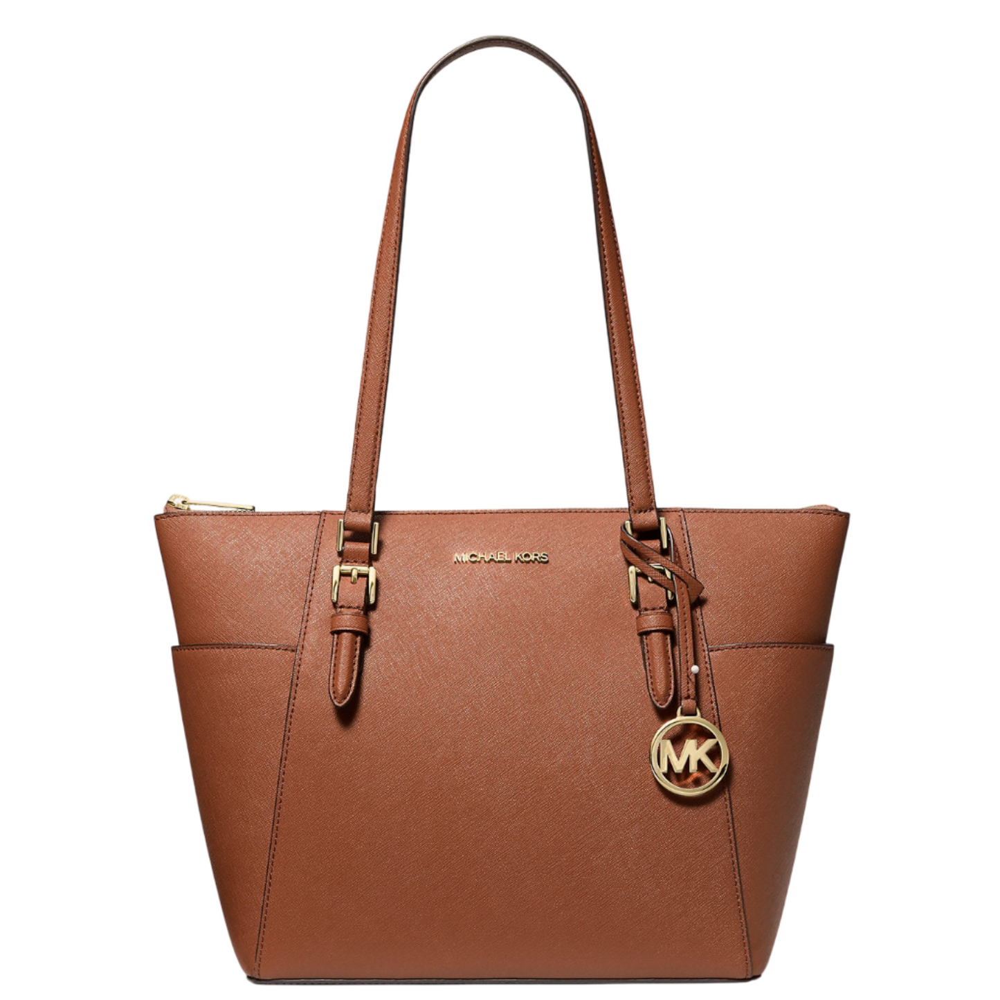 Bolsa Michael Kors Charlotte Large Saffiano Leather Top-Zip Tote Bag Luggage