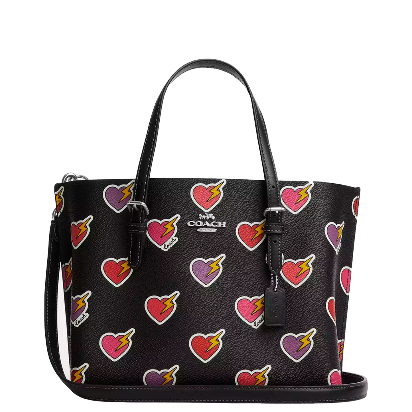 Bolsa Coach Mollie Tote Bag 25 With Heart Bolt Print Black Multi