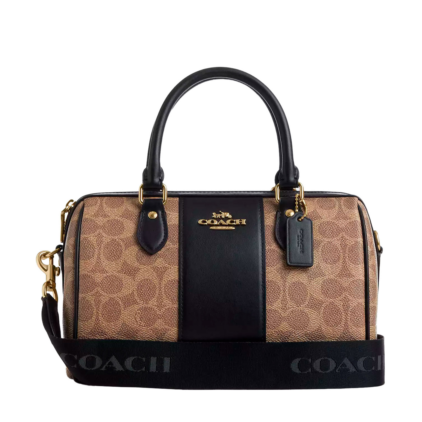 Bolsa Coach Rowan Satchel Bag In Signature Canvas Tan Black