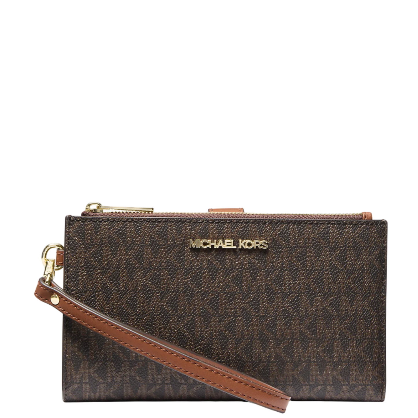 Cartera Michael Kors Jet Set Travel Double Zip Wristlet Logo Brown