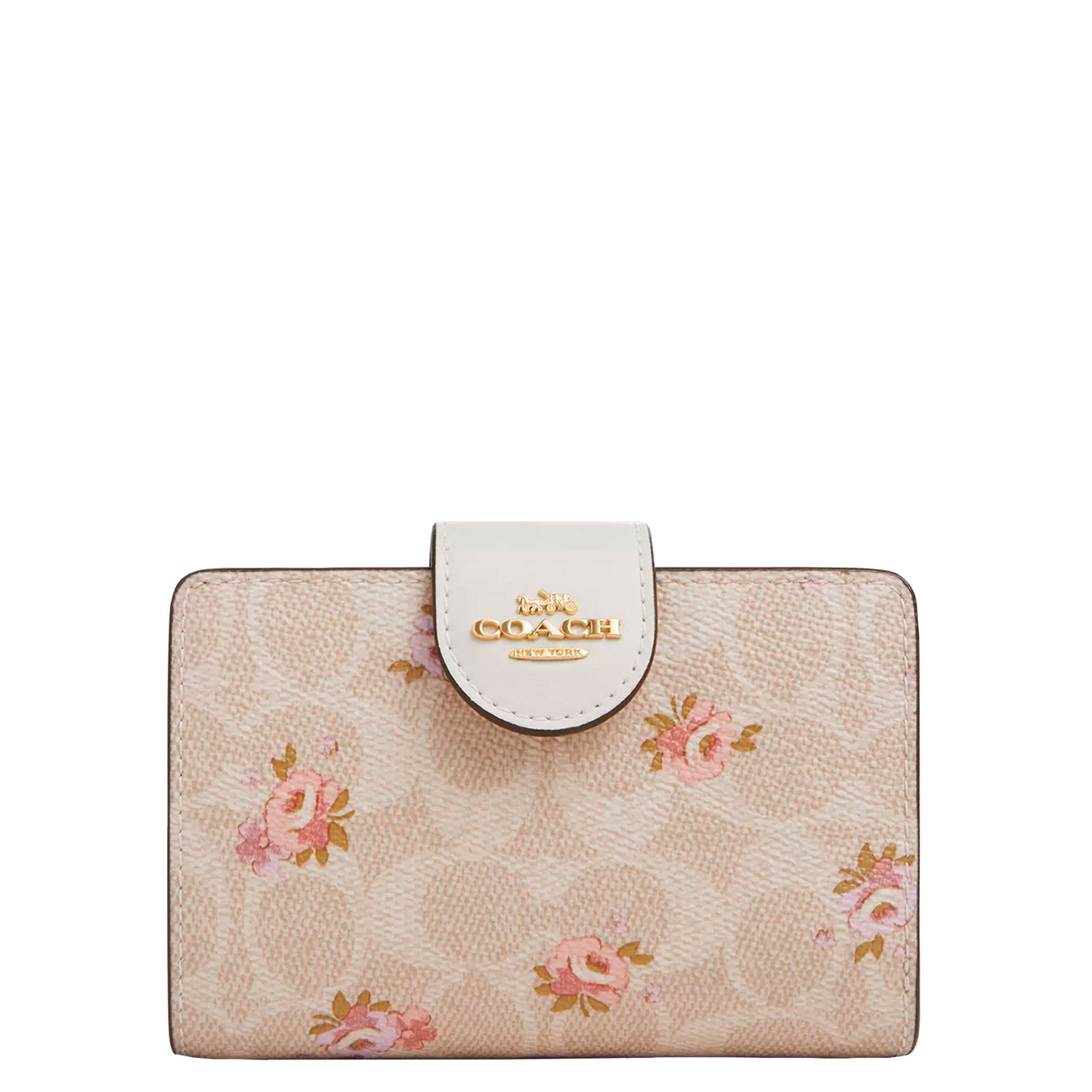 Cartera Medium Corner Zip Wallet In Signature Canvas With Floral Print Sand Multi