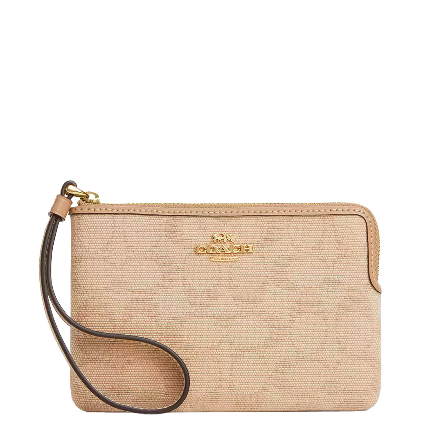 Monedero Coach Corner Zip Wristlet With Signature Canvas Dark Natural Light