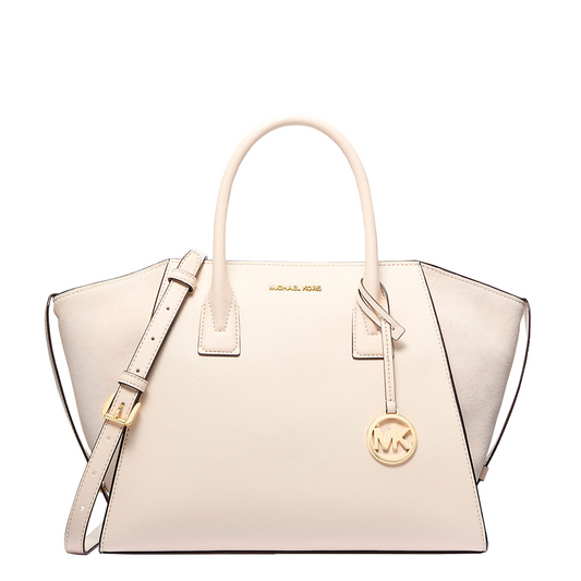 Bolsa Michael Kors Avril Large Leather Top-Zip Satchel Light Cream