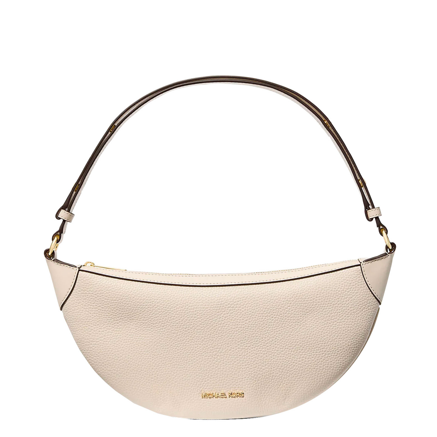 Bolsa Michael Kors Hollis Medium 2-in-1 Grain Leather and Jacquard Logo Shoulder Bag Light Cream