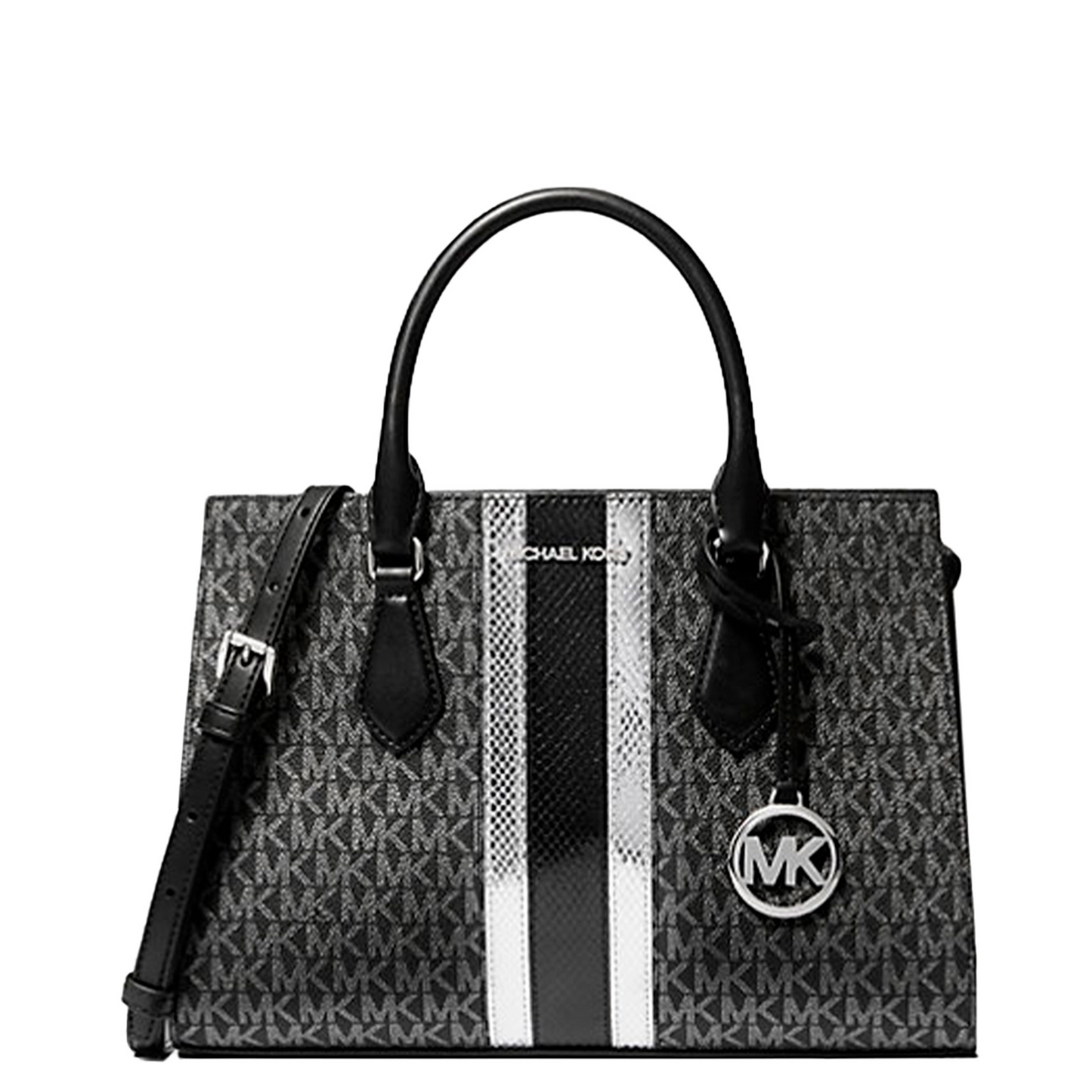 Bolsa Michael Kors Sheila Medium Signature Logo And Metallic Satchel Black