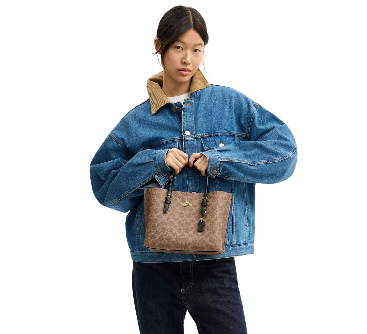 Bolsa Coach Mollie Tote Bag 25 In Signature Canvas Tan Black