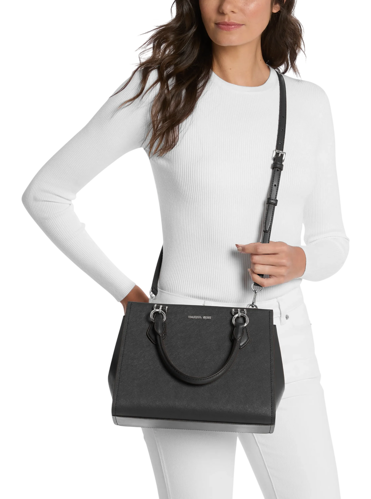 Bolsa Michael Kors Marilyn Medium Saffiano Leather Satchel Black