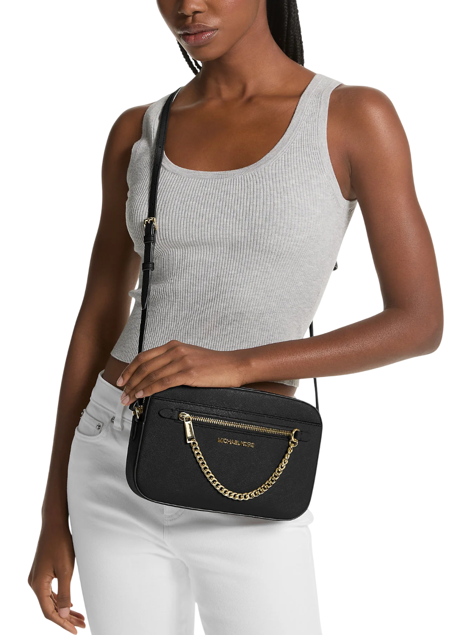 Bolsa Michael Kors Jet Set Large Saffiano Leather Crossbody Bag Black