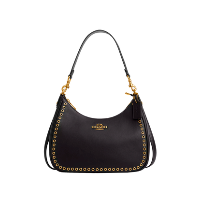 Bolsa Coach Teri Hobo Bag With Grommets Brass Black