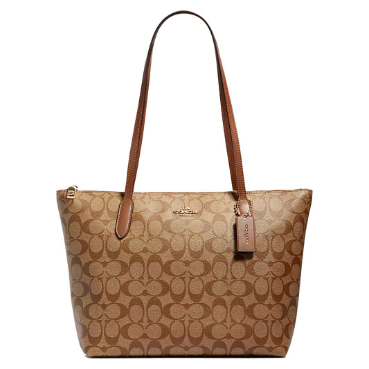 Bolsa Coach Zip Top Tote In Signature Canvas Khaki