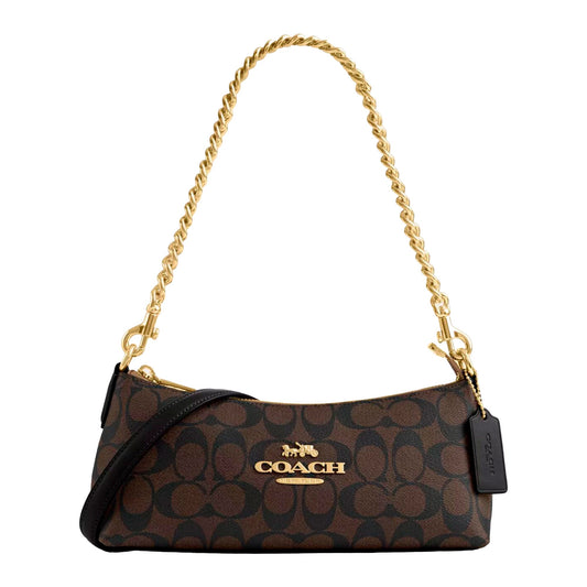 Bolsa Coach Charlotte Shoulder Bag In Signature Canvas Brown Black