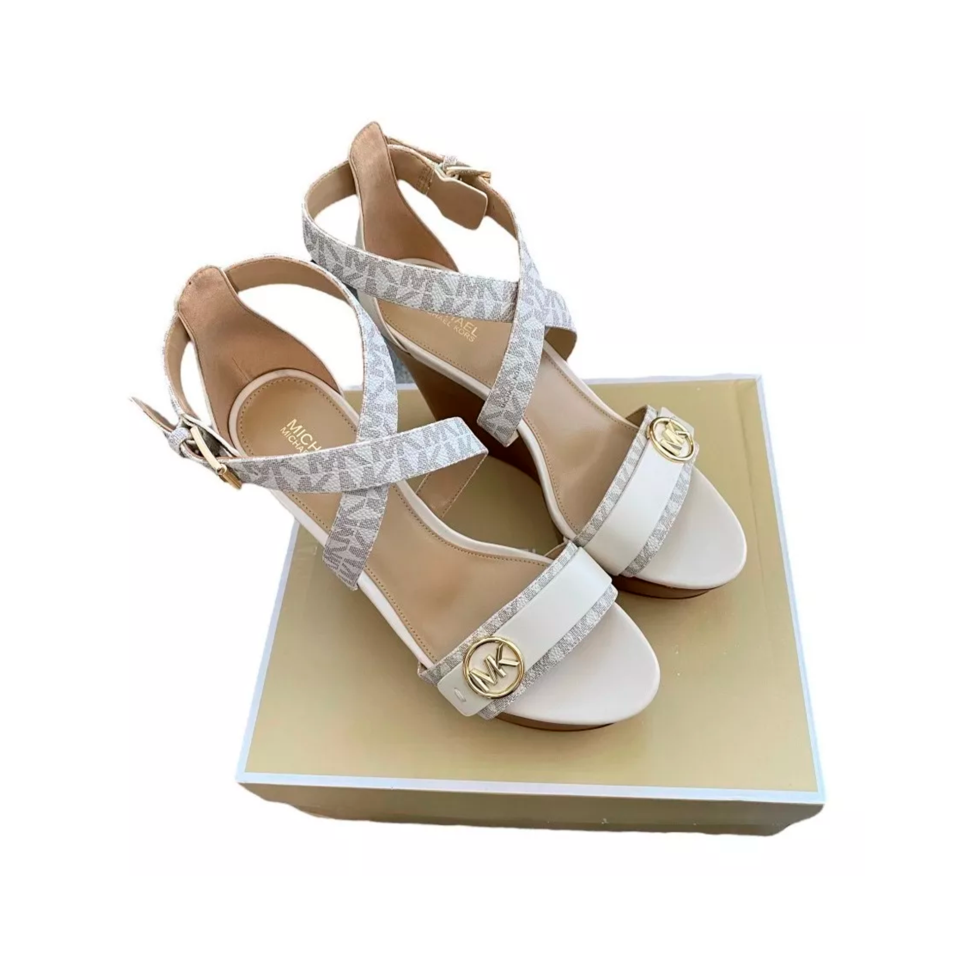 Tacones Michael Kors Carmen Logo Wedge Sandal Blanco 5.5 MX