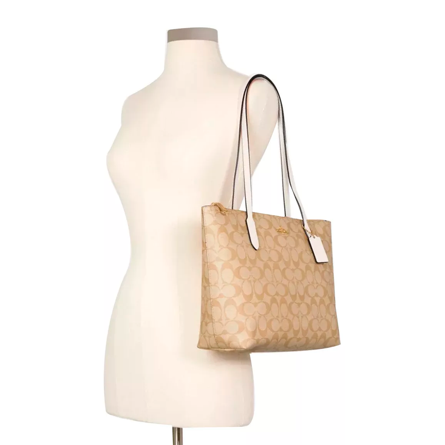 Bolsa Coach Zip Top Tote Bag In Signature Canvas Light Khaki