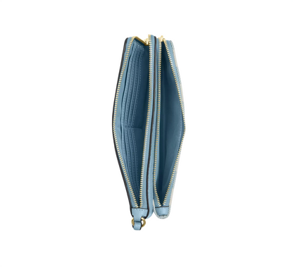 Cartera Coach Double Zip Wristlet With Gingham Print Blue Multi