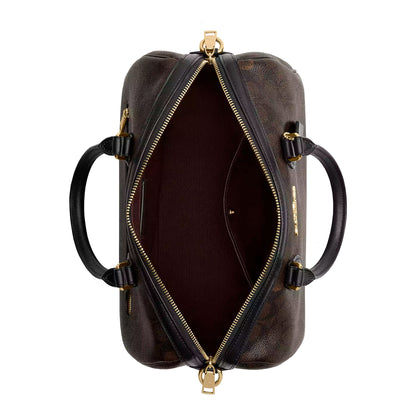 Bolsa Coach Rowan Large Satchel Bag Signature Canvas Walnut Black