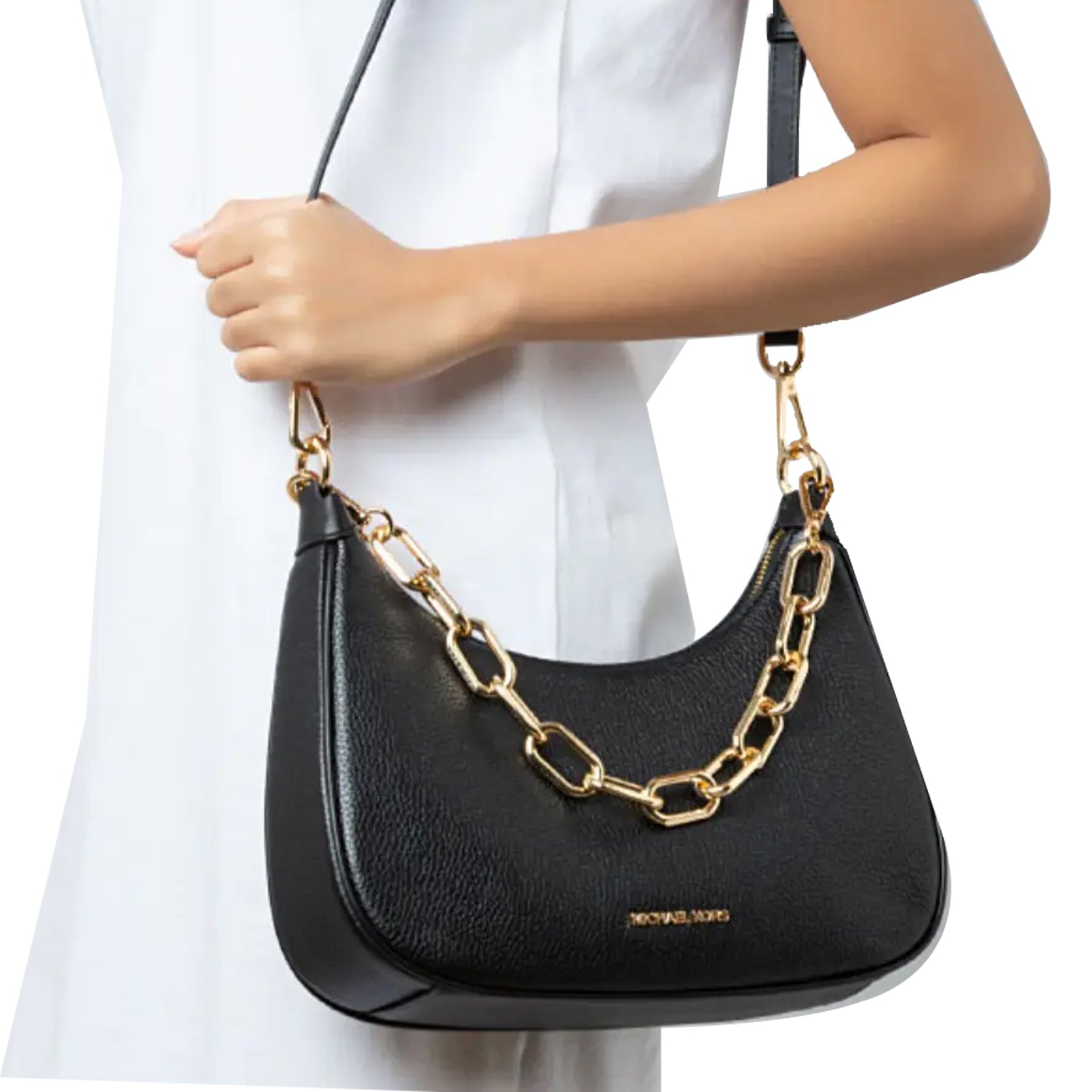 Bolsa Michael Kors Cora Large Pebbled Leather Chain Link Crossbody Bag Black