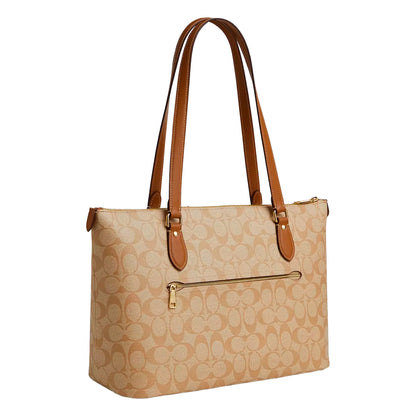 Bolsa Coach Gallery Tote In Signature Canvas With Stripe Light Khaki