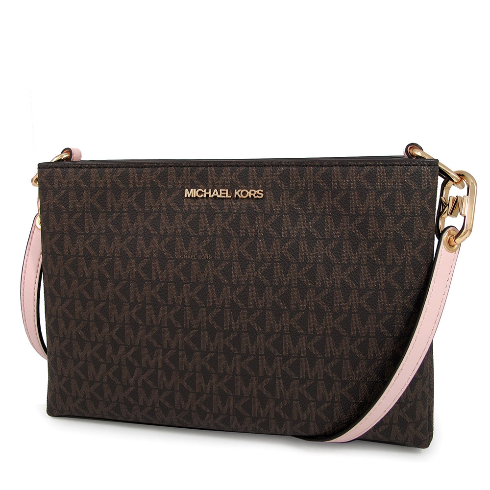 Bolsa Michael Kors Trisha Medium Logo Crossbody Brown Pink