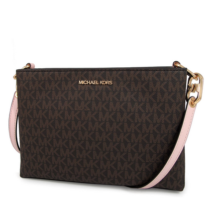 Bolsa Michael Kors Trisha Medium Logo Crossbody Brown Pink